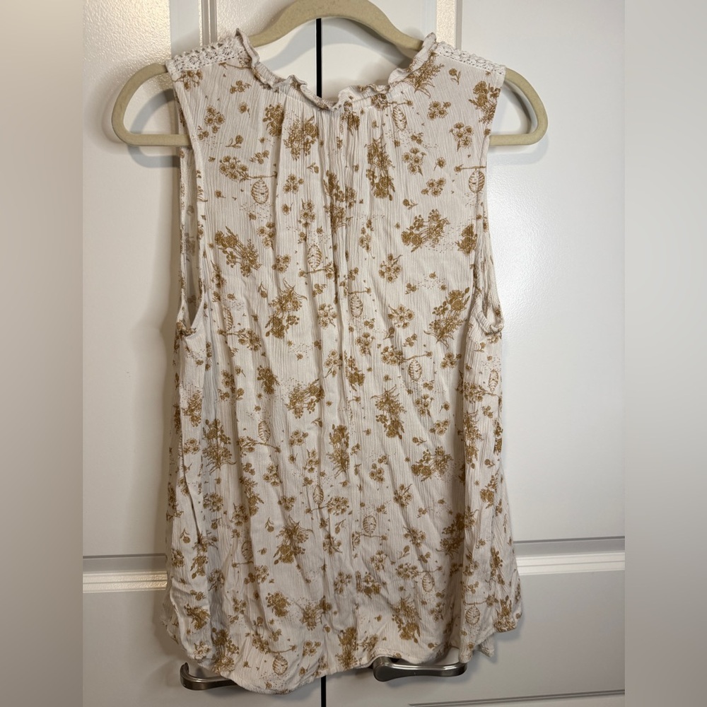 Bunulu Cream Floral Sleeveless Boho Tunic Top Women’s 1X Lace Trim - Picture 2 of 5